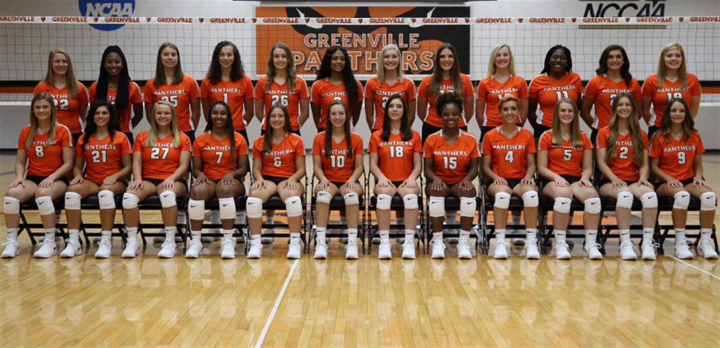 Greenville Panthers women's volleyball team photo from the 2019 season.