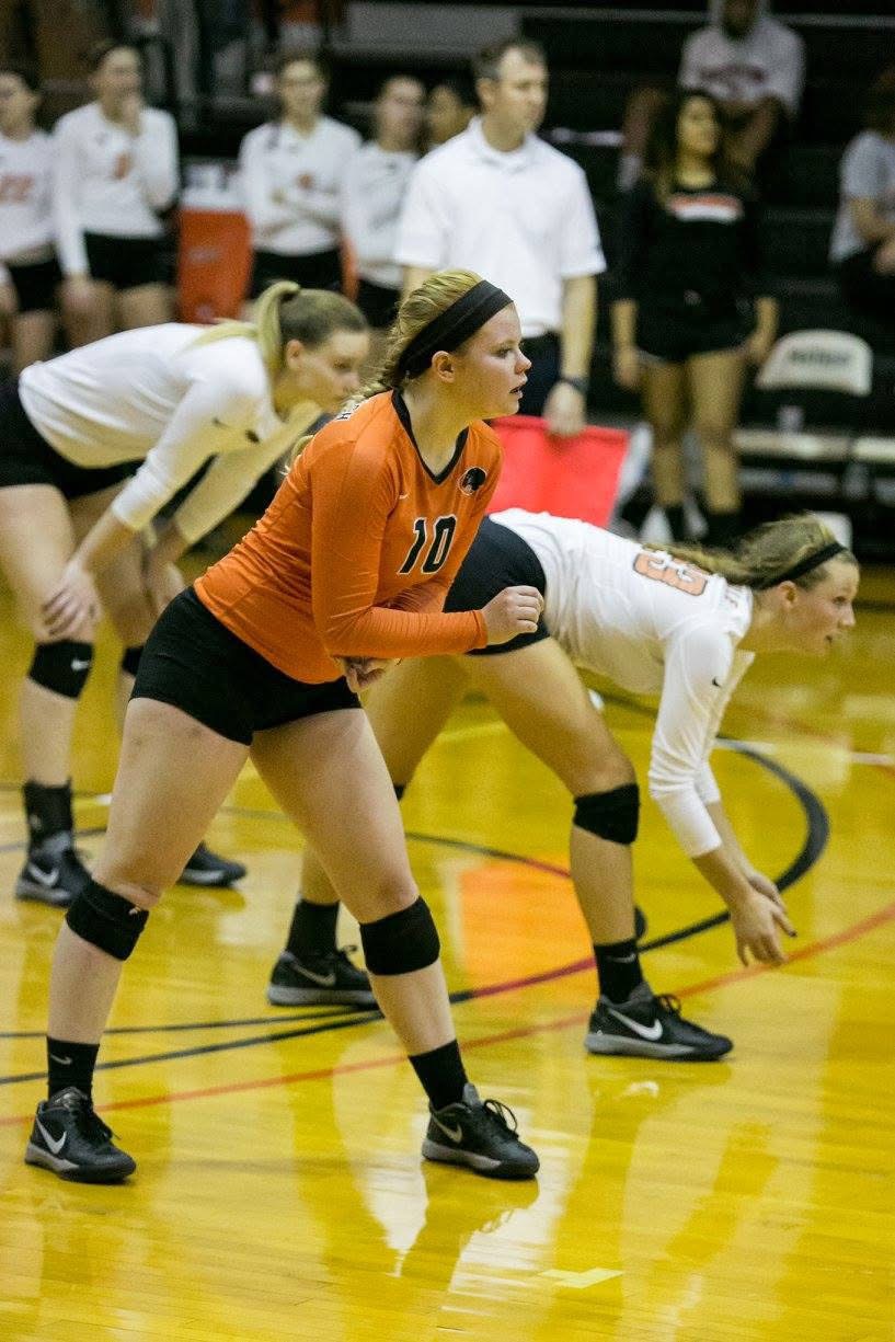 Jamie Bilinski in her orange Greenville jersey preparing to play