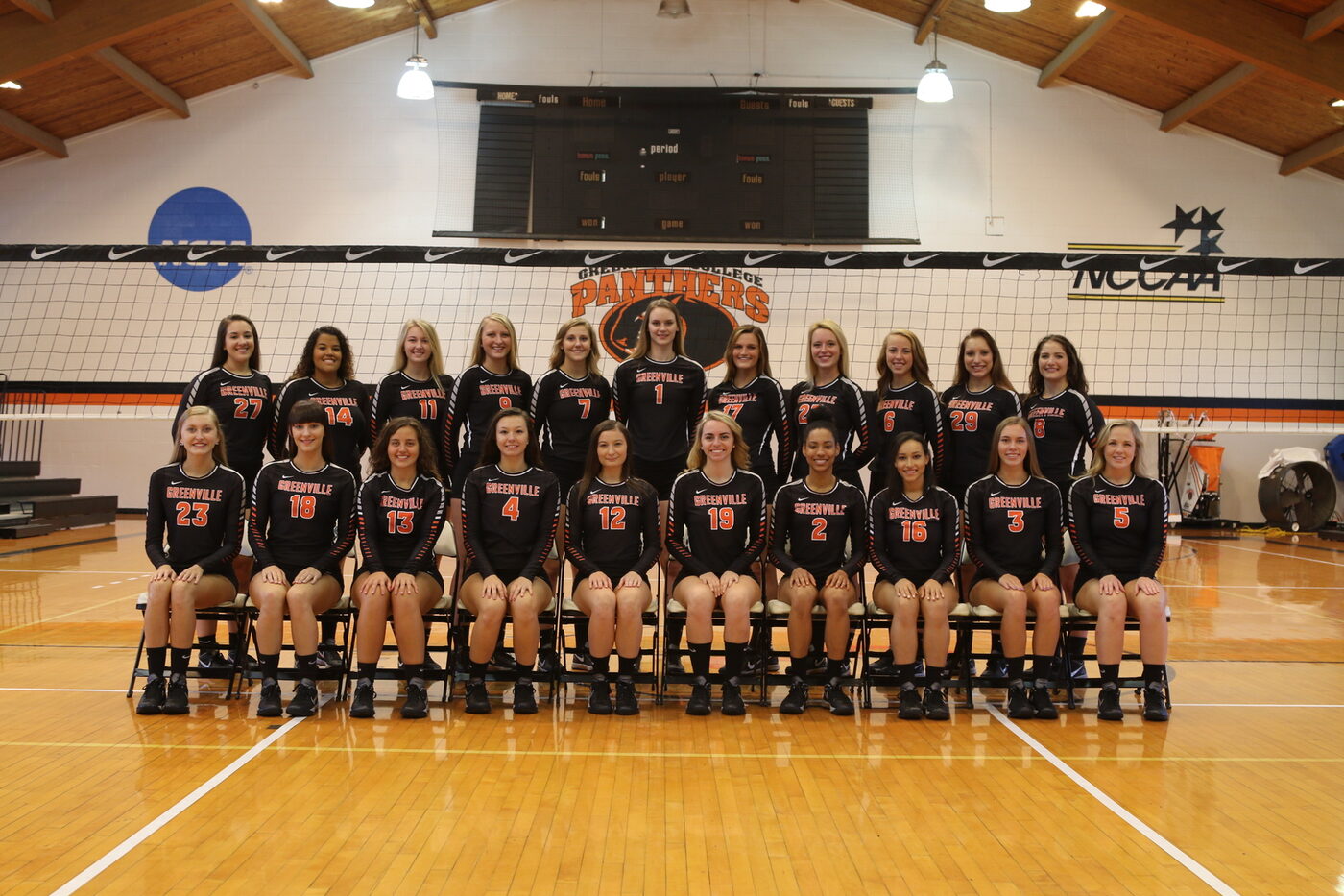 Greenville Panthers women's volleyball team photo from the 2016 season.